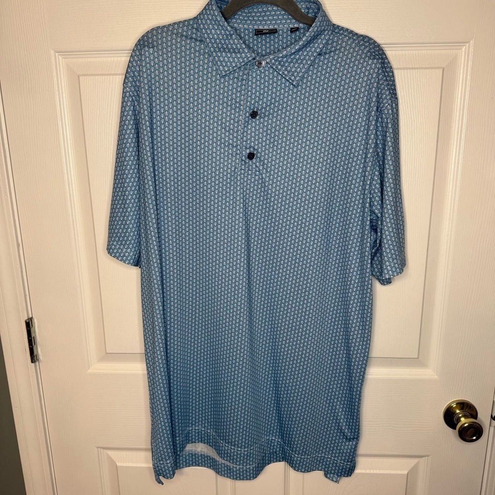 FootJoy Light Blue Performance Golf Polo with Sea Shell Pattern Size XL EUC